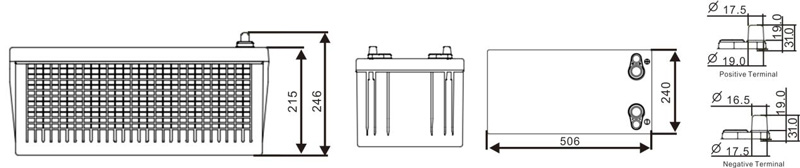 Dimension Of 12V230AH Truck Battery