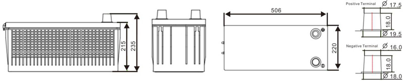 Dimensions Of 12V180AH-Truck Battery