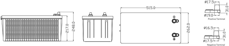 Dimensions Of 12V260AH Marine Battery