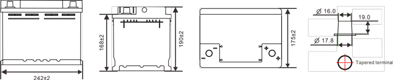Dimensions Of 12V60AH EFB battery (Start-Stop)