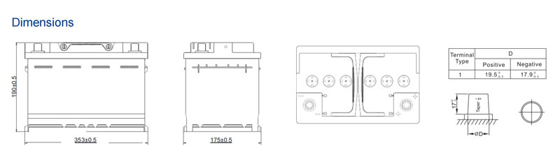 Dimensions Of 12V70AH - AGM battery (Start-Stop)